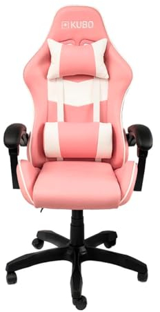 KUBO Silla Gamer - Ergonómica - Reposacabezas - Elevación Gas Nivel 4 - Máximo Confort - Color: Rosa -Peso Máximo de hasta 130 kg