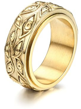 GTHIC Böser Blick Edelstahl Spinner Ring Auge der Vorsehung Allsehendes Auge Ring für Männer Frauen Vintage drehbarer Reliefring Angstschmuck Geschenke Größe 13 Gold
