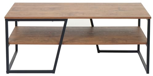 Mendler Couchtisch HWC-A27, Wohnzimmertisch Beistelltisch Sofatisch, Ablage Metall 3D-Struktur 46x110x60cm, Wildeiche-Optik