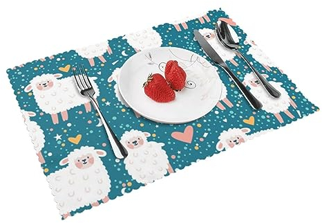 Set di 4 tovagliette lavabili con cuore di animale a forma di cuore per tavola da pranzo, sottopiatti resistenti al calore, 30 x 45 cm
