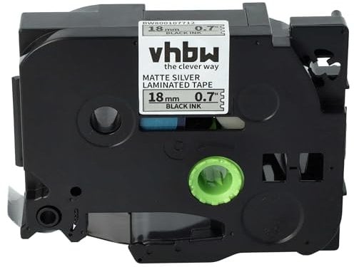 vhbw Schriftband-Kassette kompatibel mit Brother PT P 700, RL 700 S Etiketten-Drucker 8m x 18mm Schwarz auf Matt-Silber