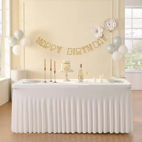 2 Pack Elfenbein Dehnbare Spandex Tischdecke für 1.8m Rechteckige Tisch, Waschbare und knitterfreie Stretch Tischdecke Rechteckig für Partys Veranstaltungen, Hochzeiten, Bankette, [183Lx76Wx74H] cm