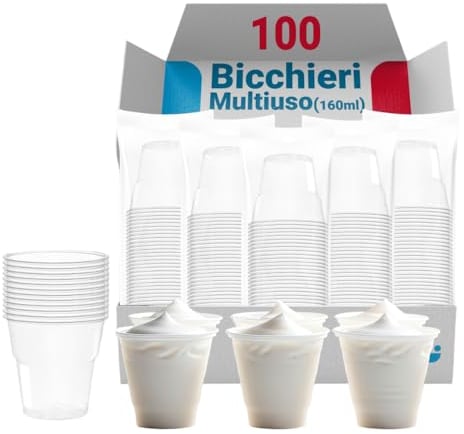 G.M. DISTRIBUZIONE 100 Bicchieri Monouso da 160 Ml in Plastica Trasparente PS, Bicchieri Usa e Getta per Yogurt, Vini bianchi e rossi, Liquori, Bicchieri Multiuso Monouso per Bar e Lounge Bar