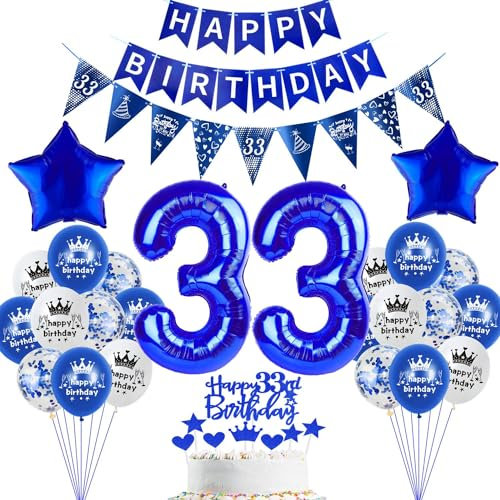 deko 33. Geburtstag Dekoration,Dunkelblau Tortendeko Geburtstag 33 Jahre mann Party Deko 33 frauen mann,luftballons 33. frau,blau Geburtstagsdeko 33 Jahre Männer ballon