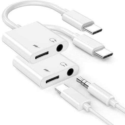 2 Stück USB C Kopfhörer Adapter und Laden, 2-in-1 USB C zu 3.5mm Klinke Schnellladung Aux Audio Adapter Konverter Kompatibel mit iPhone 16/16 Plus/16 Pro/16 Pro Max/15/15 Plus/15 Pro/15 Pro Max