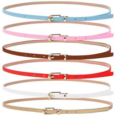 Keboyoe Skinny Frauen Ledergürtel Dünner Gürtel Damen Dünner Taillengürtel Schmaler Taillengürtel Verstellbar Damen Schmal Gürtel mit Goldschnalle für Hosen Jeans Kleider (6, 105 * 1CM)