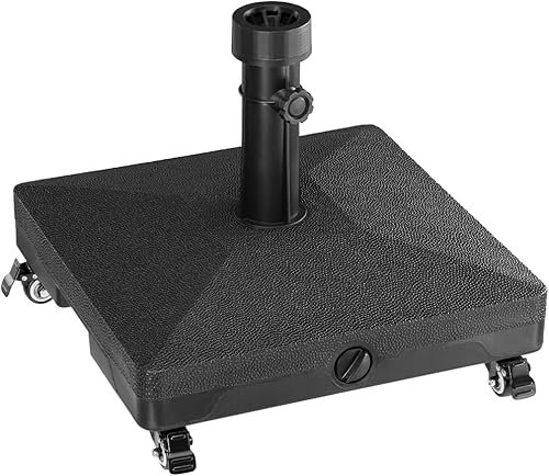 BAKAJI Base per Ombrellone da Giardino Riempibile, 4 Ruote e Freni, Resina Forma Quadrata, Supporto Ombrelloni 38/48mm, capacità 16 Lt di Acqua per Esterno, Bar, Ristoranti (Quadrato con Ruote)