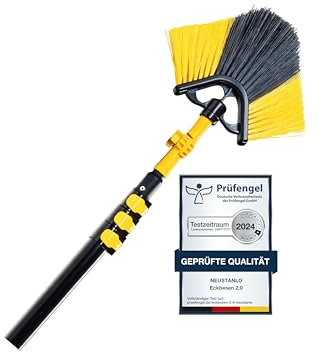 Neustanlo | Teleskopstange FastExtend mit Eckbesenbürste | intuitiven verstellbares Schnellspannsystem | Soft-Touch Handgriffe | Länge: 400 cm | ideal zur Fassadenreinigung