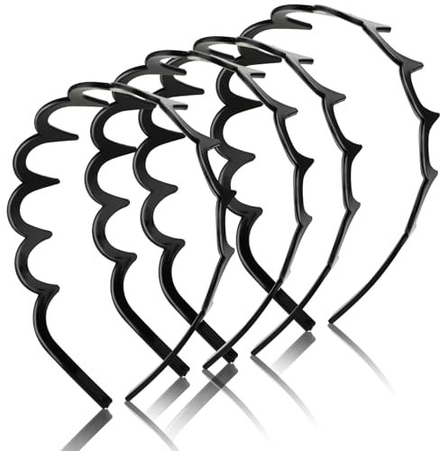 Zickzack Haarreif 4 Stück Haifischzahn Haarkamm Haarband Gewellte Kunststoff Stirnband Make Up Haarreif für Sport Fitness Tägliches für Damen Und Mädchen (Schwarz)