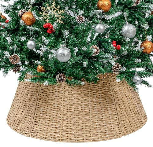 CubesLand Collare per albero di Natale, base per albero di Natale, 68,6 cm, decorazione per albero di Natale, 5 pezzi, realizzata a mano, in plastica, vimini, anello rustico per albero di Natale,