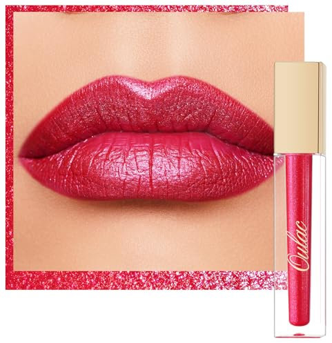 Oulac Red Diamond Lip Gloss - Metallic Rose Lip Stain, Liquid Long Lasting Lip Color, Waterproof, No Transfer, also for Eyeshadow, Glitter&Shimmer, Full Coverage Lip Tint, Vegan, 4.5ml, MD07