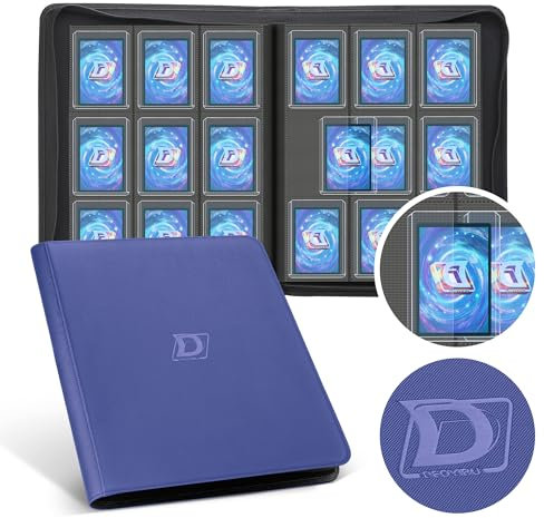 Deoyibu Toploader Binder Alben 100% für 288 Sammelkarten Toploader, 9-beidseitigen Card Binder mit PU-Leder für 3x4 Rigid Toploader, Sammelkarten Album Ideal für TCG, MTG etc., Blau