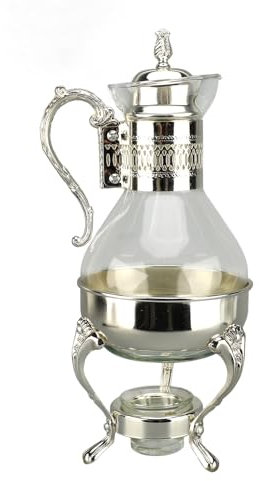 Vintage Glass Coffee Pot Set Heatable Water Pitcher with Lid and Cup Hot Cold Tea Kettle for Home Office Use (Silver)