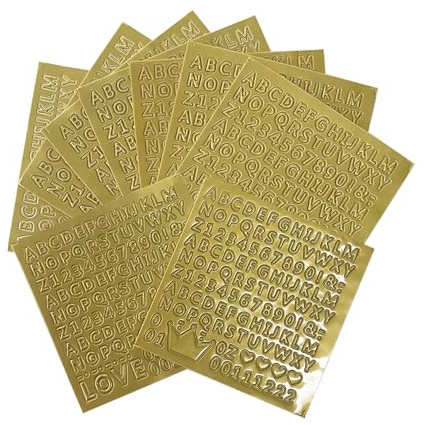 CZAKOMIX 16 Blätter Sticker Buchstaben, Buchstaben Aufkleber Gold, Klebebuchstaben Sticker Mit Zahlen und Symbolen, Für Kerzen Taufe Kommunion Konfirmation Hochzeit Geschenk Grußkarte Umschlag
