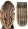 XDhair Clip in Extensions Echthaar,100g 35cm Schokoladenbraun Mit Karamellblond Highlights Extension Echthaar Remy Clip in Haarverlängerung (#4P/27-14 Zoll)