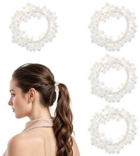 Mabor Perlen Scrunchie,4 Stück Weiße Haargummis Scrunchies Perlen Haargummi Damen Zopfgummi Haarschmuck Elastische Scrunchies Haarbänder Zopfgummi Pferdeschwanz Halter Stirnbänder Mädchen