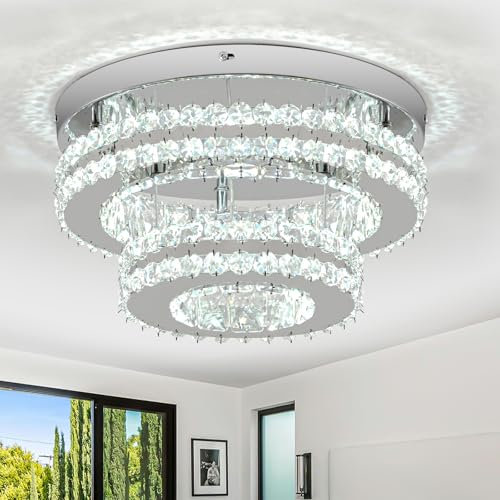 RHEAFON Modern Crystal LED Ceiling Light Cool White,Crystal Chandelier Flush Mount Ceiling Light for Hallway Lights Ceiling Kitchen Bedroom