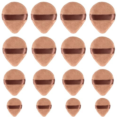 Dreieck Makeup Puderquaste, 16 Stück Braun Powder Puff 4 Größen Puderquaste Dreieck Weicher Plüsch Make up Schwamm Set Puder Puff Makeup Sponge Make up Zubehör für Loses Pulver