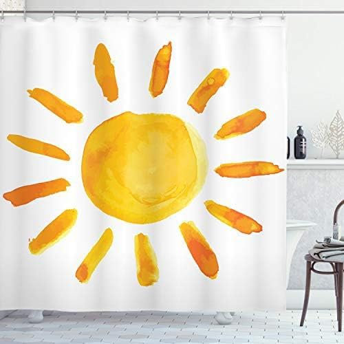 Duschvorhang Orange Gelbe Sonne Shower Curtains Anti-Schimmel Duschvorhänge Waschbar Duschvorhang Wasserdicht Duschvorhang Badewanne Badvorhang mit 12 Duschvorhängeringen (90x180cm)