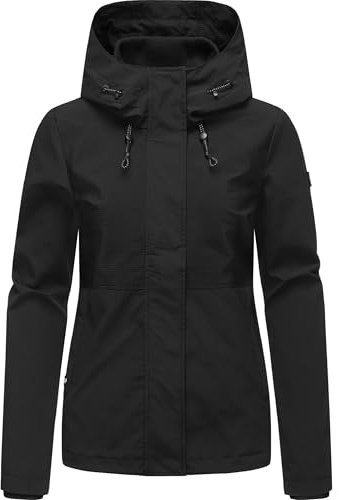 Ragwear Damen leichte wasserdichte und atmungsaktive Übergangsjacke Sommerjacke kurz mit Verstellbarer Kapuze mit feiner Rillenstruktur Sunniva B YOUMODO Black Gr. XXL