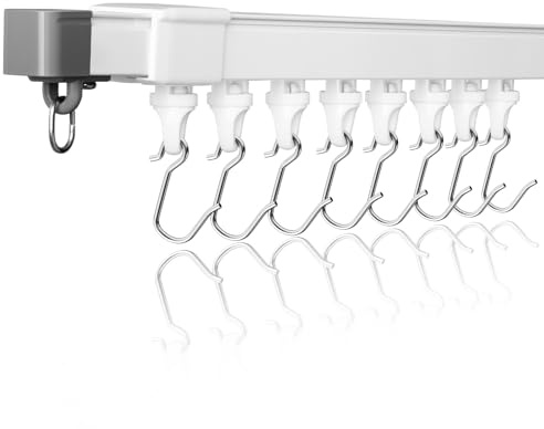 DEFYNEE Verstellbare Deckenvorhangschiene 85–150 cm | Vorhangschiene 1 läufig mit stummen Rollen, Raumteiler für Dusche & Erker | Ideal für Fenster, Wohnzimmer & Trennvorhänge