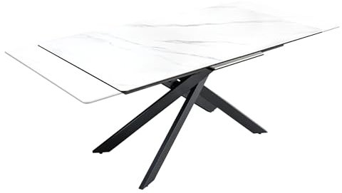 Licht-Erlebnisse Esstisch ausziehbar 1,6-2 m aus Keramik Metall in Marmor Optik Weiß Schwarz Industrie Design Esszimmertisch