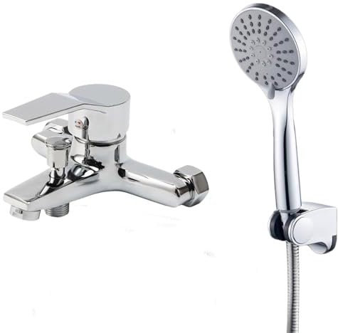 Ruiqas Bathroom Sink Taps with Shower Head and 1.5M Hose,Wall Mounted G3/4 Chrome Finished Exposed Bathtub Faucet Tub Filler Shower System for Bath Tap with 3 Mode