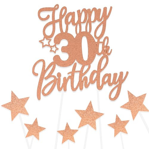 Rose Gold Happy 30th Birthday Cake Toppers for Cake,Personalised Cake Toppers for Boy Men Girl Women Decorations,Glitter Cupcake Topper Cake Topper Kit 30th Birthday Party Cake Decoration Supplies