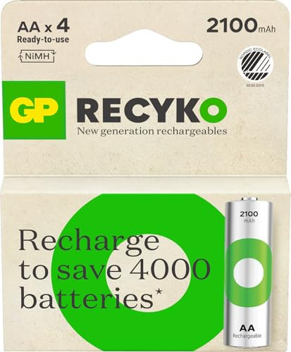 GP Batteries 223686 Blister Pack of 4 AA Rechargeable Batteries 2100 mAh ReCyko