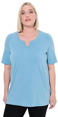 Ulla Popken Damen große Größen Übergrößen Plus Size T-Shirt, A-Linie, Tunika-Ausschnitt, Halbarm helles Petrol 46+ 807259714-46+