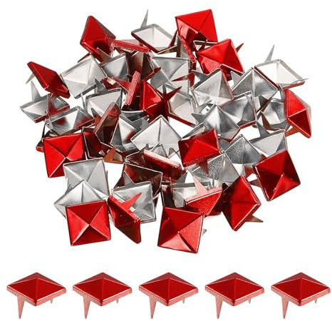 QUARKZMAN 80 borchie a piramide per vestiti, 10 mm, 2 punte, borchie quadrate in metallo rosso, per lavori artigianali, punk rock, per borse di abbigliamento, scarpe in pelle