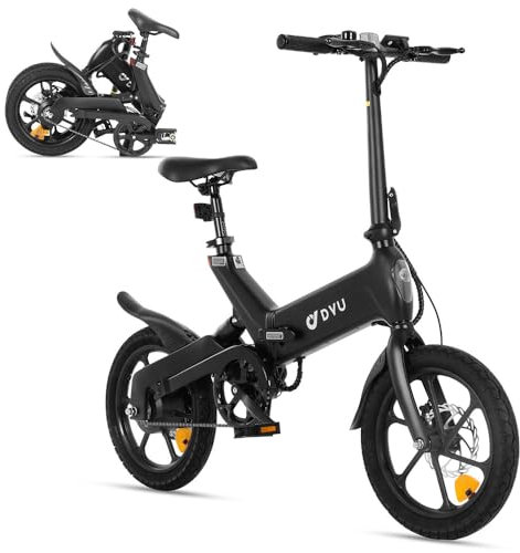 DYU A16 Velo Elettrico,16 Pollici Bicicletta Elettrica Lega Di Magnesio, Batteria Rimovibile 36 V 10 Ah, Pieghevole Ebike Autonomia fino a 40-70 km, Display LCD,Sistema Ammortizzazione, per Uomo