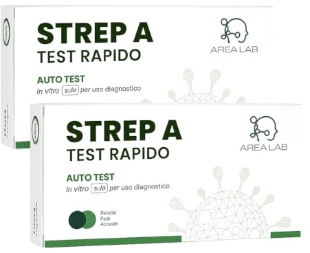 2X Tamponi Streptococco A | Test Strep A | Tampone Streptococco Rapido | Marchiato CE | | Per Adulto e Bambino | Kit Autodiagnosi a Casa | Include Abbassalingua | Registrato al Ministero della Salute