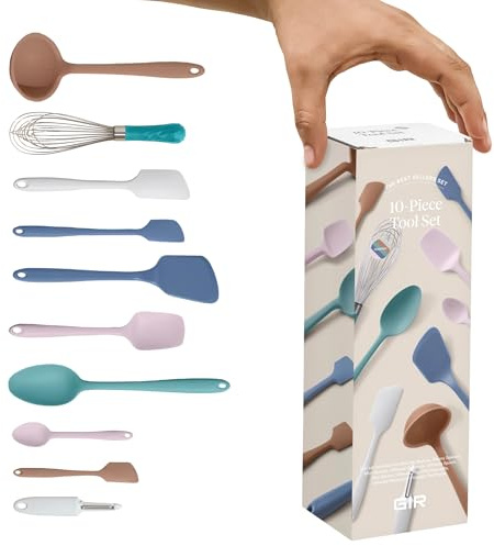 Gir: Get It Right Ultimate 10-Piece Silicone Kitchen Utensil Set, Spatula, Ladle, Turner, Spoons, Whisk, Peeler and Spoon-Spatula, Non-Stick, Non-Toxic, Heavy Duty