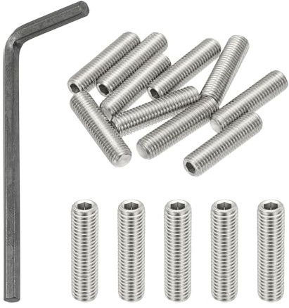 PATIKIL 10 Stück 304 Edelstahl Madenschrauben 1/4-28x1, UNF Feingewinde Innensechskant Gewindestifte Set mit Schraubendreher für Türklinken Halterung Möbel Lampe Wasserhahn Reparatur