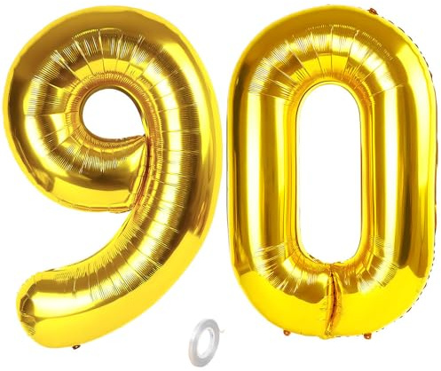 Balorise 40 Pouces Aluminium Ballon Géant Or Chiffre 90, Gonflable Hélium, Grand Numéro 0-9, 10-100 (101cm), Décoration de Doré Foil Ballons pour Fête d'anniversaire et Mariage