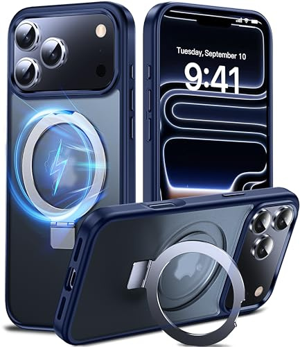 DASFOND Mag-Stand Designed for iPhone 17 Pro Case, [Compatible with MagSafe] All-in-1 Invisible Ring Kickstand Shockproof Translucent Matte Slim Magnetic Case Cover for iPhone 17 Pro, Blue