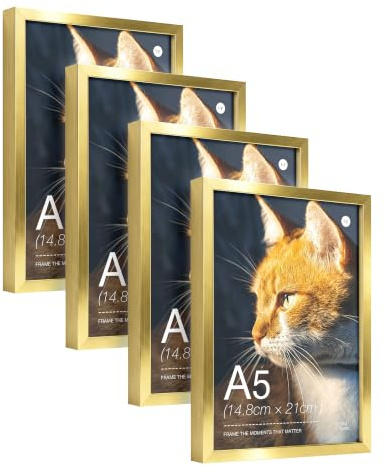 LIVINGTASTE 4 Pack Bilderrahmen A5- Aluminium Gold Rahmen
