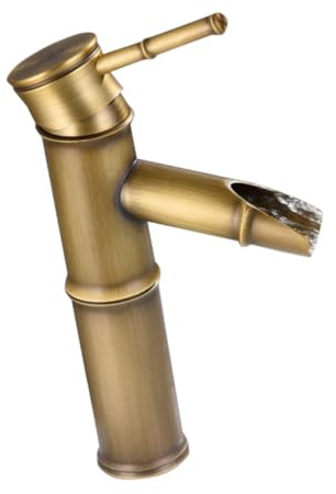 Hoement Robinet de Salle de Bain Cuivre Antique Style Bambou Mitigeur Monotrou pour Vasque avec Eau Chaude et Froide Livré avec Tuyaux Arrivée Eau de Économiseur Espace et Filtre