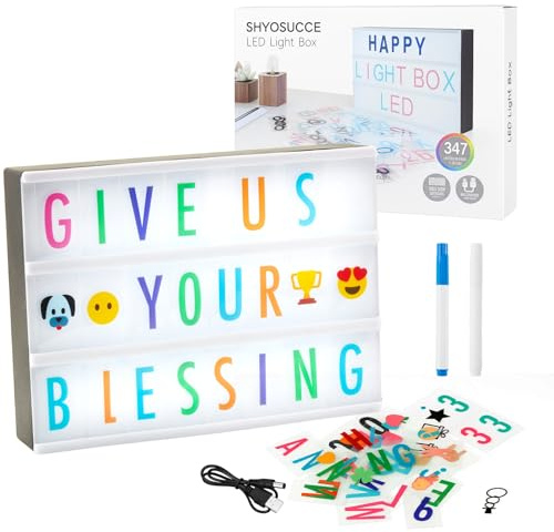 LED Light Box Cinema Style Message Board with 180Letters+85 Emojis+81 Transparent Cards +2 Markers Vintage Home Decor for Bedroom, Party, Wedding - Creative Gift for Kids, Teens, Adults (Black)