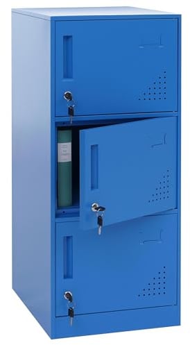 Mendler Spind HWC-P63, Schließfach Wertfachschrank Schließfachschrank 3 Türen, 90x38x45cm Stahl - blau