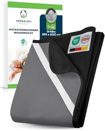 Sensalou Matratzenschoner 180x200 cm Schwarz - wasserdichte Bettauflage | Matratzenschutz aus Frottee mit Eckspannern, Inkontinenz-Schutzunterlage, geräuschlos, bis 95 Grad waschbar und Ökotex