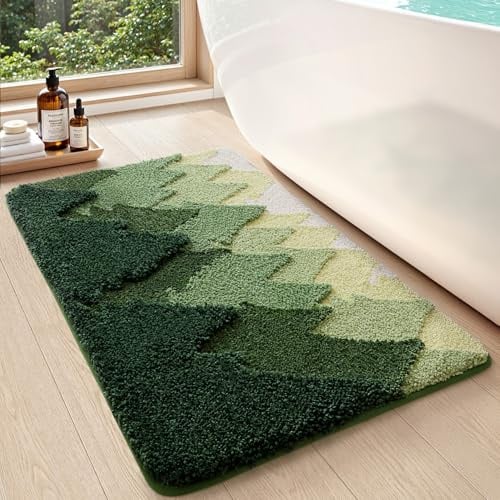 DEXI Tapis Salle de Bain 50x80cm, Antidérapant et Absorbant, Vert Forêt | Tapis Douche Microfibre, Doux, Confortable, Motifs Décoratifs Variés, Lavable en Machine, pour Baignoire et Lavabo