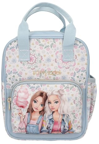 Depesche 14023 TOPModel Festival Fun - Rucksack in Dunkelblau und Creme, mit Model Motiv und Blumen-Muster, Tasche mit verstellbaren Trägern