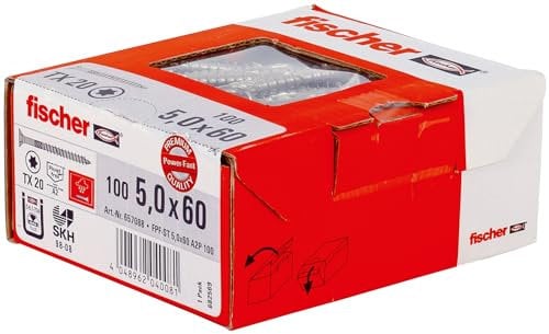 fischer - Vis à bois PowerFast 5.0 x 60 Tête fraisée. empreinte TX. inox A2. filetage partiel/Boite de 100