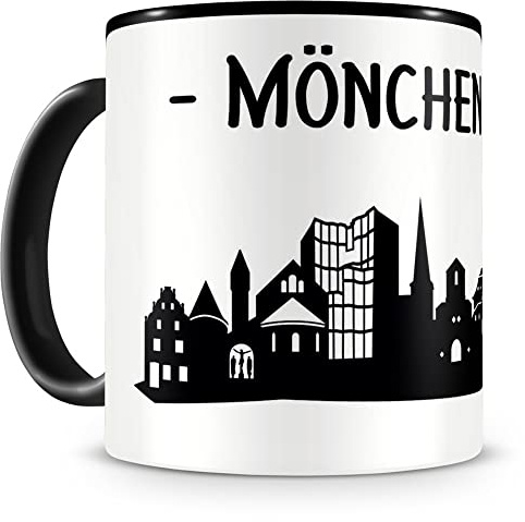 Samunshi® Mönchengladbach Skyline Tasse Kaffeetasse Teetasse 300ml schwarz