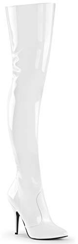Pleaser Damen Seduce-3010 Oberschenkelhohe Stiefel, Weiá (weiße Lacklederoptik), 39 EU