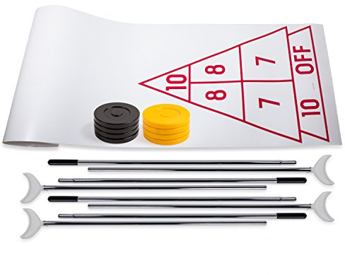 Champion Sports Economy Shuffleboard Set: Indoor Outdoor Game - 8 Pucks 4 Cue Sticks & Plastic Court