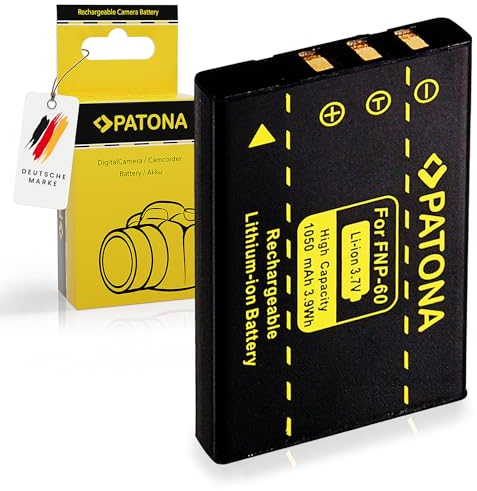 PATONA NP-60 Batteria 1050mAh compatibile con Fuji Fujifilm FinePix Kodak KLIC-5000 Panasonic CGA-S301 Lumix Acer CR-5130 Pentax D-Li2 Ricoh DB-40 Toshiba PDR-BT3 Casio NP-30 Samsung DigiMax