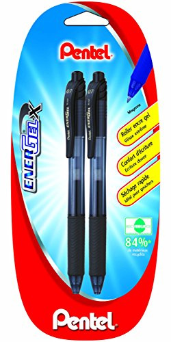 Pentel EnergelX BL107 Lot de 2 rollers à encre gel Pointe 0,7 mm Noir